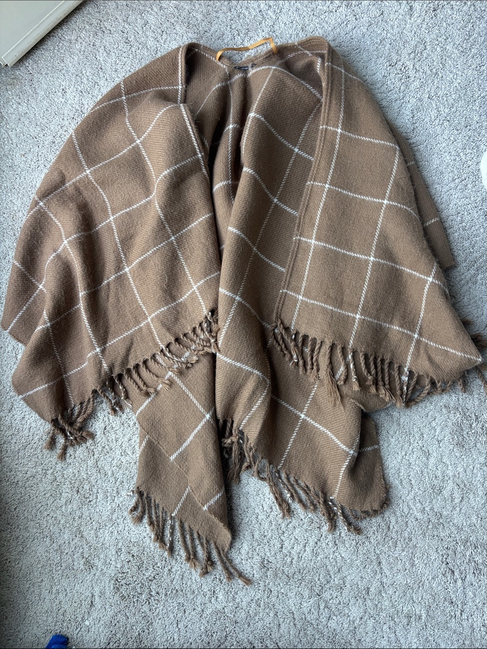 Abercrombie & Fitch Brown Windowpane Cape with Fringe